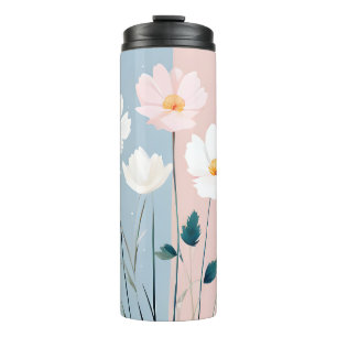 Pink & White Flowers on Blue & Pink Thermal Tumbler