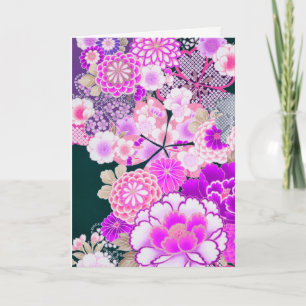PINK WHITE FLOWERS Peony,Roses Japanese Floral Hol Holiday Card