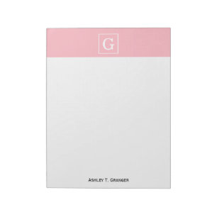 Pink White Framed Initial Monogram Notepad