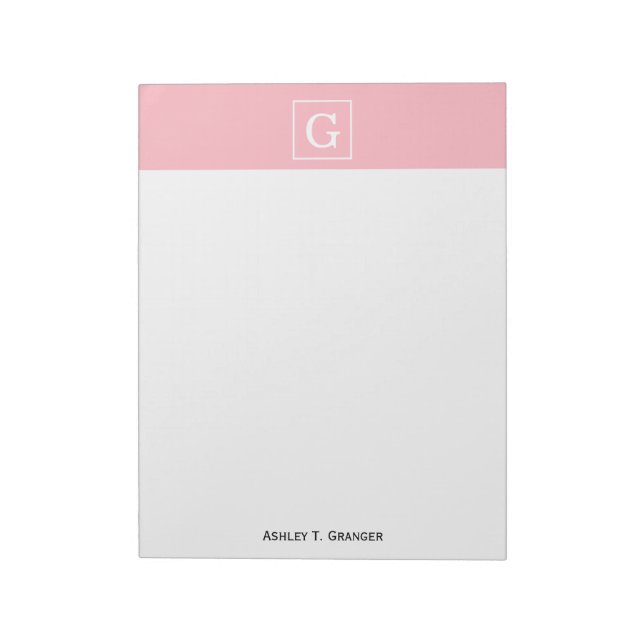 Pink White Framed Initial Monogram Notepad (Rotated)
