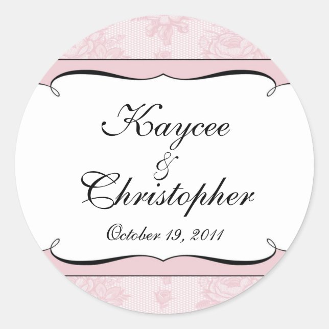 Pink & White French Lace Wedding Sticker (Front)