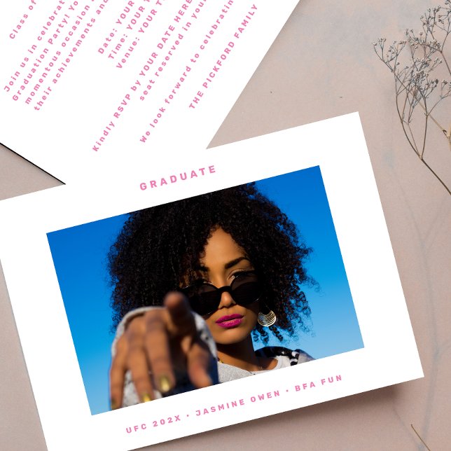 Pink White Funky Photo College Photo Graduation Announcement (Creator Uploaded)