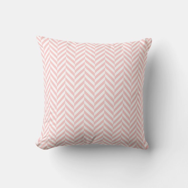 Pink White Geometric Herringbone Pattern Cushion (Front)