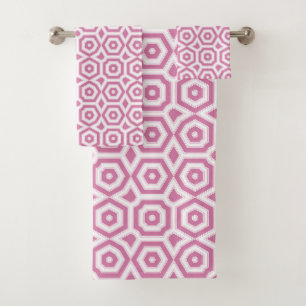 pink white geometric pattern art deco bath towel set