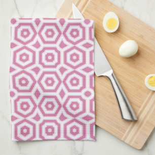 pink white geometric pattern art deco tea towel