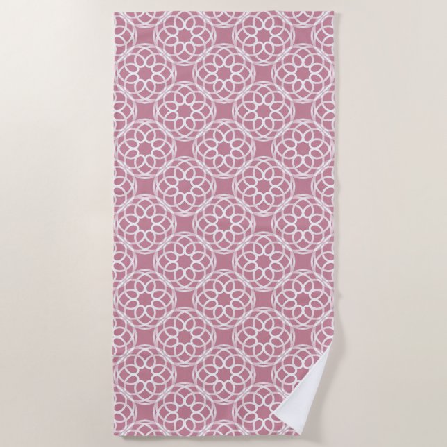 Pink White Geometric Seamless Pattern Beach Towel (Front)