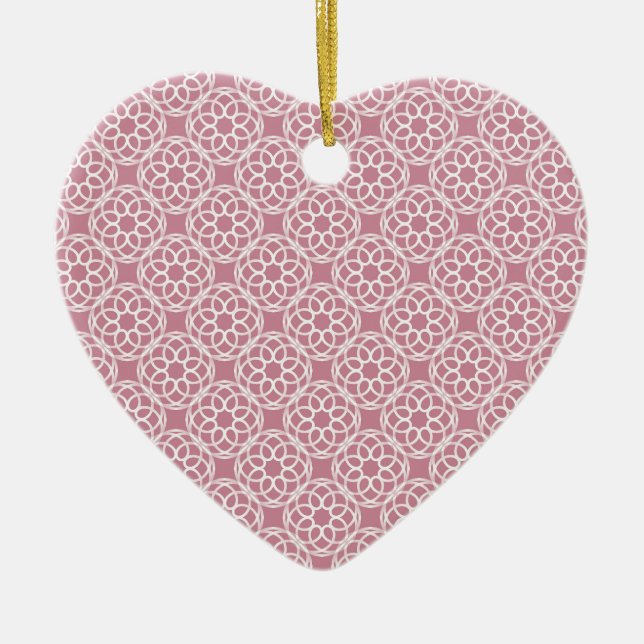 Pink White Geometric Seamless Pattern Ceramic Ornament (Front)