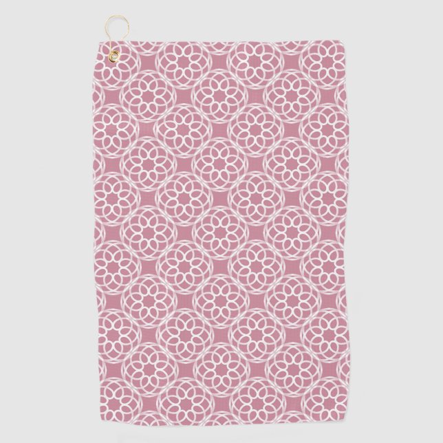Pink White Geometric Seamless Pattern Golf Towel (Front)