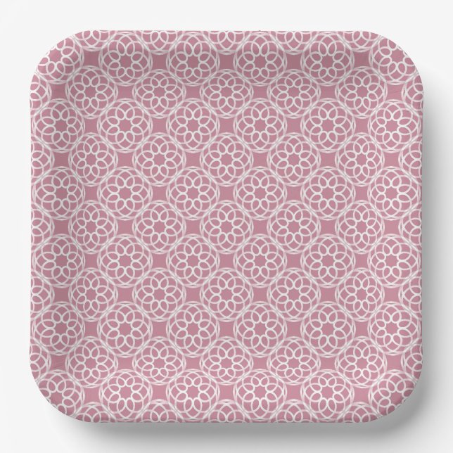Pink White Geometric Seamless Pattern Paper Plate (Front)