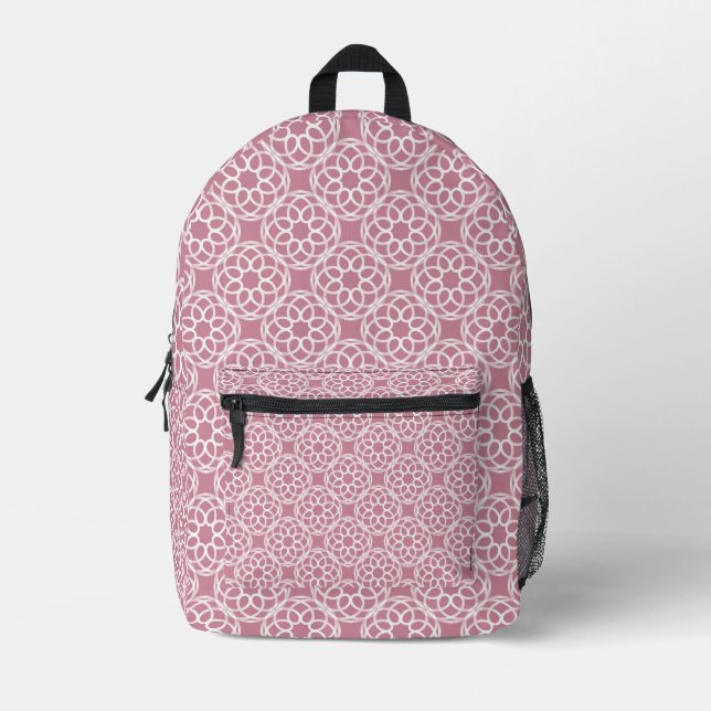 Pink White Geometric Seamless Pattern Printed Backpack (Front)