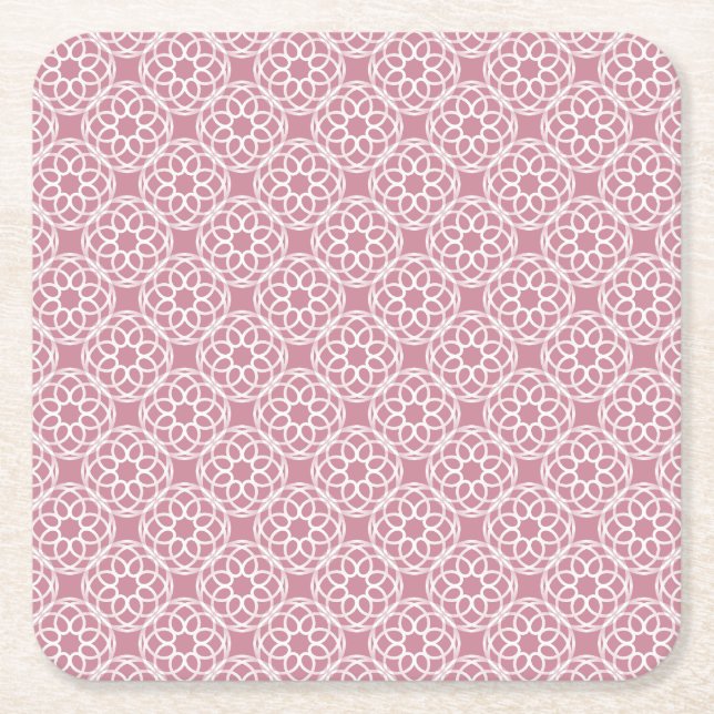 Pink White Geometric Seamless Pattern Square Paper Coaster (Front)