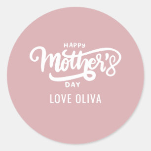 Pink White Gift Happy Mother's Day  Classic Round Sticker