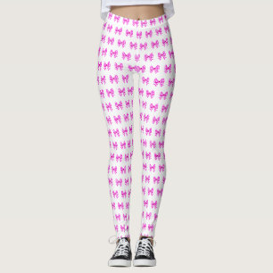 Pink-white gingham bow pattern leggings