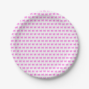 Pink-white gingham bow pattern paper plate