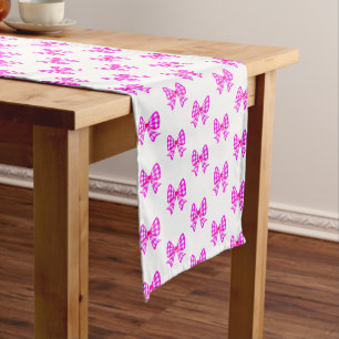 Pink-white gingham bow pattern short table runner