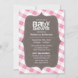 Pink & White Gingham Canvas Baby Shower Invitation