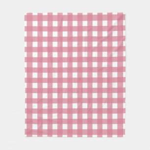 Pink White Gingham Check Plaid Fleece Blanket