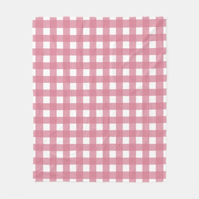 Pink White Gingham Check Plaid Fleece Blanket (Front)
