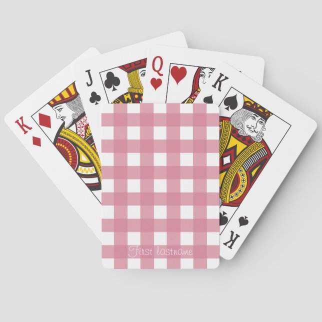 Pink  White Gingham Check Plaid Playing Cards (Back)