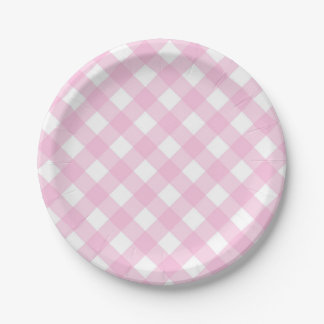 Pink & White Gingham Plaid Paper Plates