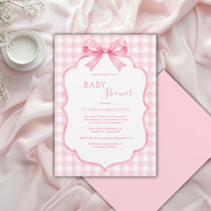 Pink White Gingham Whimsical Baby Shower Invitation