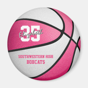 pink white girl's basketball gifts w team name magnet