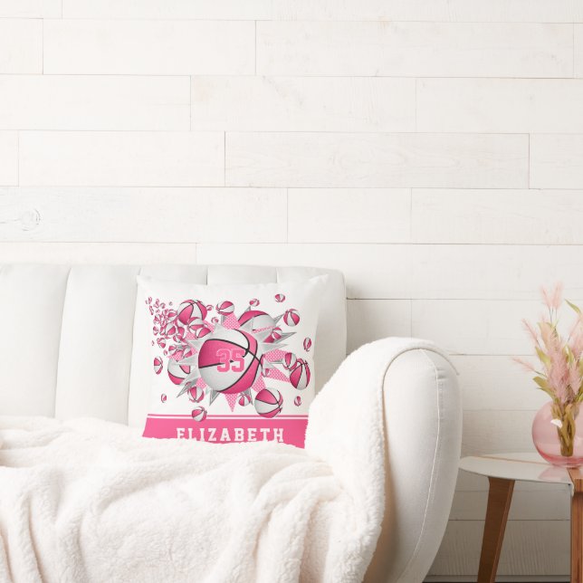 pink white girly sports decor basketball blowout cushion (Couch)