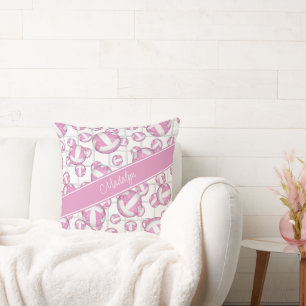 Pink white girly volleyballs pattern net accent cushion