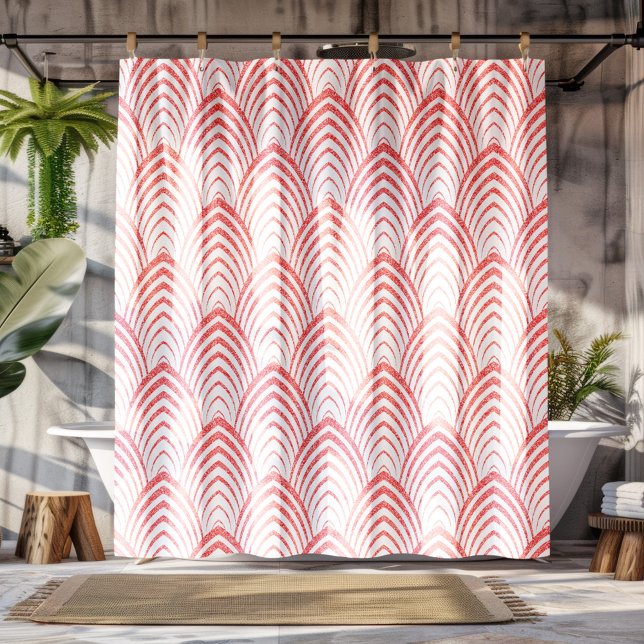 Pink & White Glitter Art-Deco Geometric Pattern Shower Curtain (Creator Uploaded)