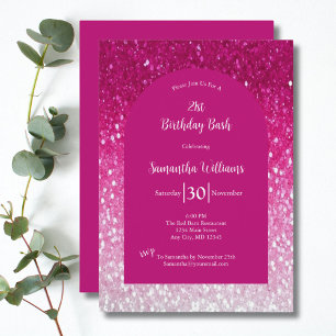 Pink White Glitter Glam Bling Girly 21st Birthday Invitation
