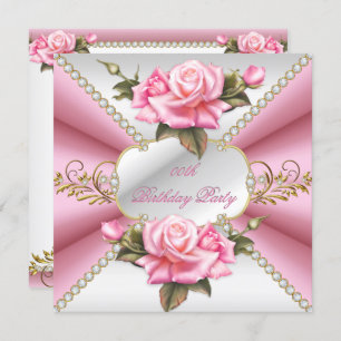 Pink White Gold Beautiful Birthday Party Invitation