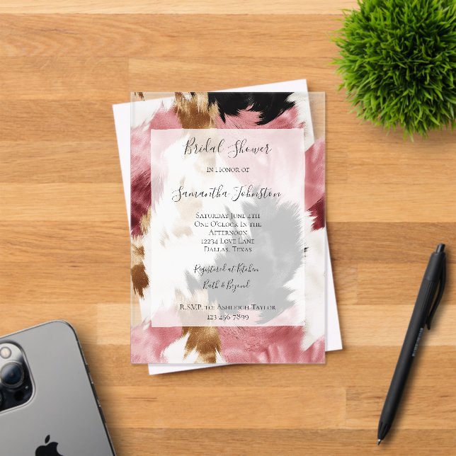 Pink White Gold Black Abstract Bridal Shower Acrylic Invitations (Insitu (Invitation Card))