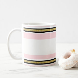 Pink & White Gold Black Stripe Mug