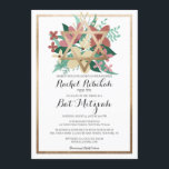 Pink White Gold Cross Bat Mitzvah Hebrew Name Invitation<br><div class="desc">This modern and elegant bat mitzvah invitation with the Hebrew name is perfect for your child's special day. It features a faux printed gold foil Star of David and border on top of terracotta, ivory white, mauve-pink, moss green, and forest green flowers illustration bouquet and simple white background with ornate...</div>