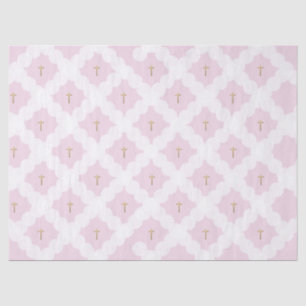 Pink White Gold Cross Pattern Baptism Tissue Paper