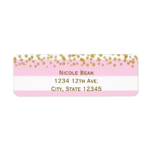 Pink White & Gold Faux Confetti Address Labels
