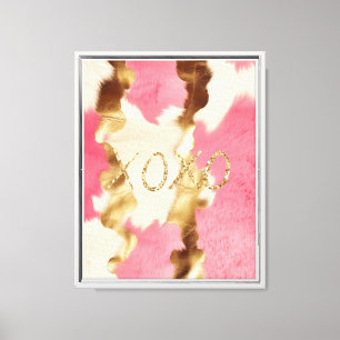 Pink White Gold Glam Cowhide Glitter XOXO Canvas Print