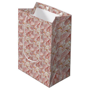 Pink White Gold Glass Elegant Marble Aesthetic Medium Gift Bag