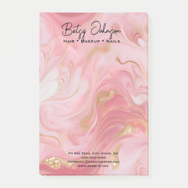 Pink White Gold Marbled  Post-it Notes (Front)