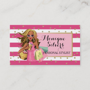 Pink & White/Gold Savvy Shopper Business Card