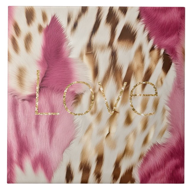 Pink White Gold Southwest Cowgirl Glitter Love Ceramic Tile (Front)