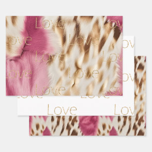 Pink White Gold Southwest Cowgirl Glitter Love Wrapping Paper Sheet