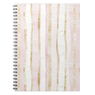Pink White Gold Stripes Notebook