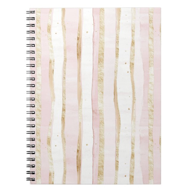 Pink White Gold Stripes Notebook (Front)