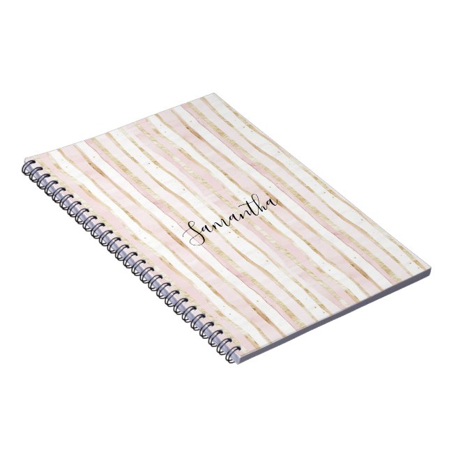 Pink White Gold Stripes Notebook (Right Side)
