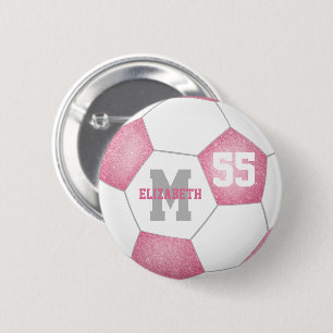 pink white gray girly soccer personalized 6 cm round badge