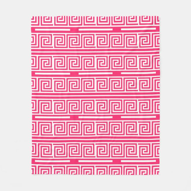 Pink White Greek Key Fret Pattern Design Fleece Blanket (Front)