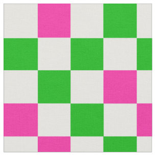 Pink White Green Chequered Design Fabric