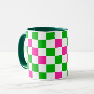 Pink White Green Chequered Design  Mug