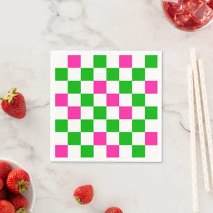 Pink White Green Chequered Design Napkin